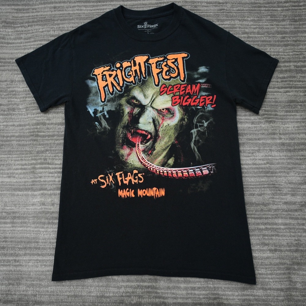 Six Flags Fright Fest T Shirt Black‎ Mens Short Sleeve Halloween Magic Mtn Small